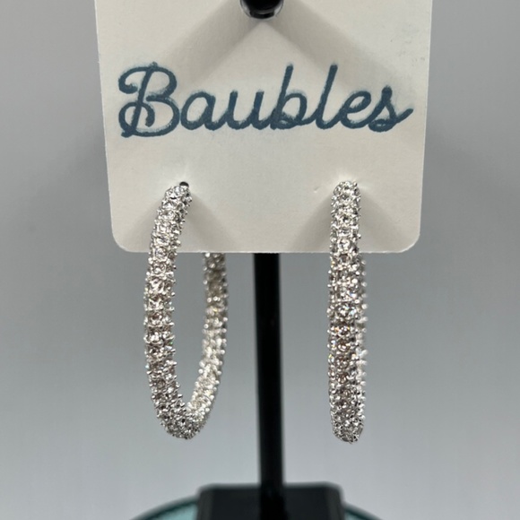 Baubles Encrusted Austrian Crystal Silver Hoop Earrings $12 EA or Bundle 3/$20 - Picture 7 of 8